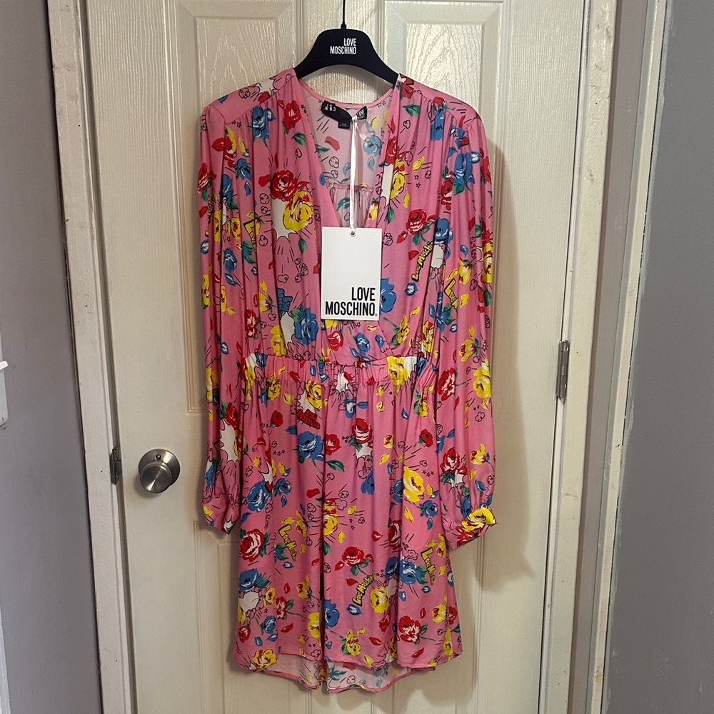 Moschino Pink Dress with Colorful Floral Print
